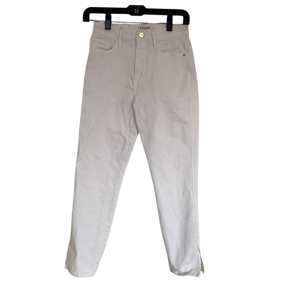 FRAME Womens‎ Le Sylvie Crop High Rise Straight Leg Jeans White Size 25